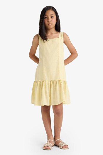 DeFacto Girl's Round Neck Flounced Cotton Sleeveless Summer Dress F6413A825Hs