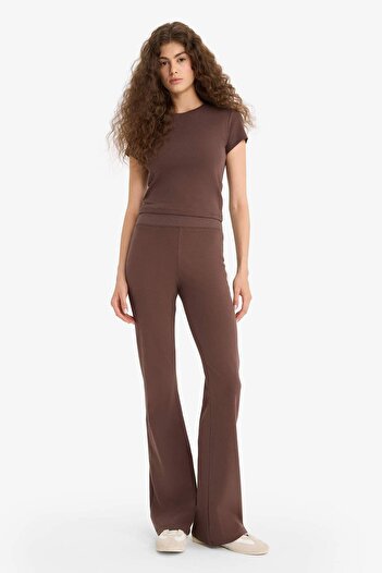 DeFacto Fitted 2-Piece Rib Set Short Sleeve T-Shirt Spanish Leggings F5586Ax25Sm