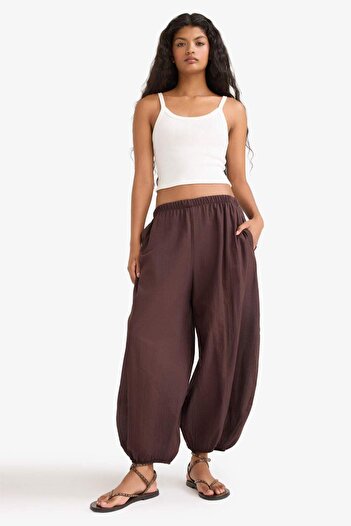 DeFacto Barrel Fit Pocket Normal Waist Standard Size Voile Baggy Trousers F8037Ax25Sm