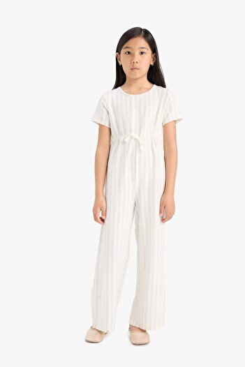 DeFacto Girls' Short Sleeve Striped Viscose Jumpsuit F5783A825Sm