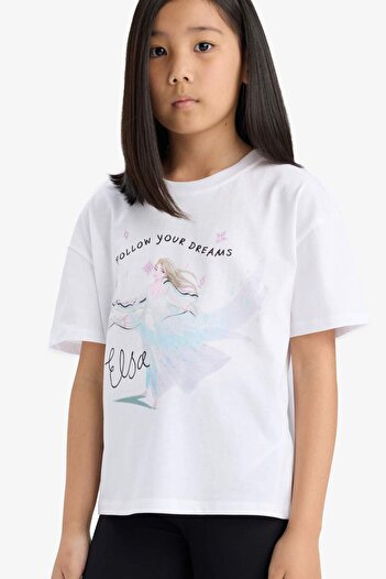 DeFacto Girls' Frozen Relax Fit Crew Neck Short Sleeve T-Shirt E8166A825Hs