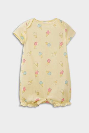 DeFacto Baby Girl Newborn Ice Cream Pattern Combed Cotton Short Sleeve Jumpsuit E4024A525Hs