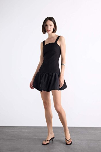 DeFacto Fitted Body Wrap Strap Mini Black Dress F7457Ax25Hs