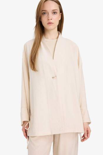 DeFacto Relax Fit Krinkıl Kumaş Uzun Kollu Kimono Tunik E1109AX25SM