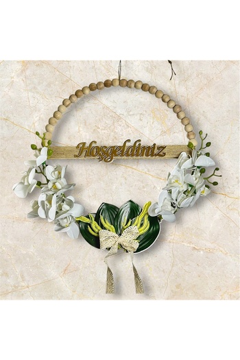 MACROMEKİDS Set of 2 Handmade Orchid Flower Welcome Door Ornament and Doormat – Decorative Front Door Set