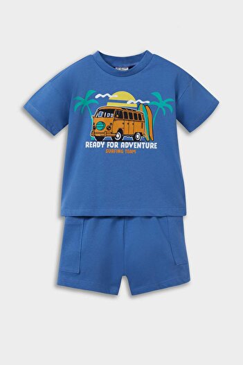 DeFacto 2-teiliges Set für Babys, Jungen, kurzärmeliges T-Shirt mit Palmenmuster und Shorts mit elastischem Bund E6838A525SM