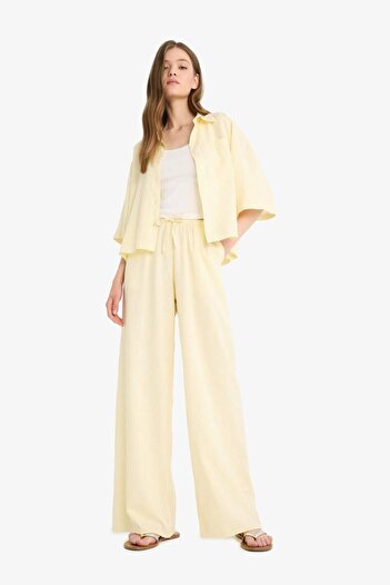DeFacto Coool Wide Leg Striped Regular Waist Linen Blend Pants E6129Ax25Sm