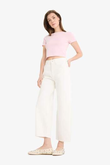 DeFacto Barrel Fit Normal Waist Ankle Length White Jean Pants F4670Ax25Hs