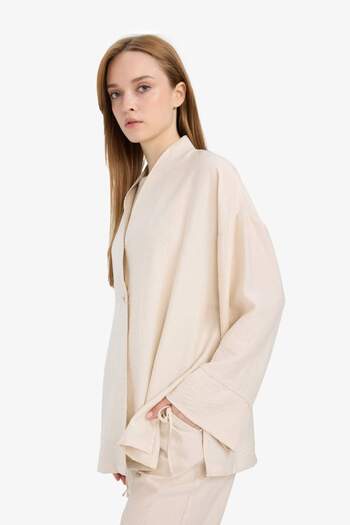 DeFacto Relax Fit Krinkıl Kumaş Uzun Kollu Kimono Tunik E1109AX25SM