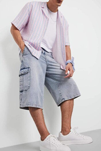 DeFacto 100% Cotton Comfortable Jean Long Bermuda Shorts with Elastic Waist F5776Ax25Sm