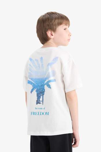 DeFacto Boy's Crew Neck Back Printed Short Sleeve T-Shirt E8458A825Hs