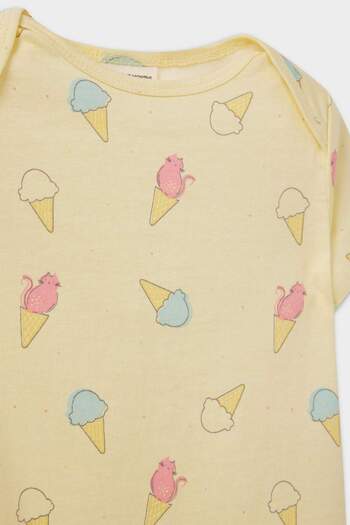 DeFacto Baby Girl Newborn Ice Cream Pattern Combed Cotton Short Sleeve Jumpsuit E4024A525Hs