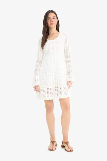DeFacto A-Line Openwork Long Sleeve Knitwear Dress F4958Ax25Sm