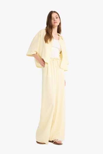 DeFacto Coool Wide Leg Striped Regular Waist Linen Blend Pants E6129Ax25Sm