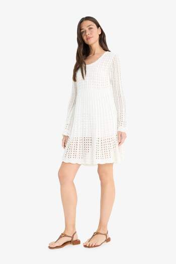 DeFacto A-Line Openwork Long Sleeve Knitwear Dress F4958Ax25Sm