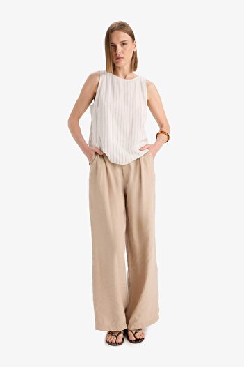 DeFacto Crew Neck Striped Linen Blend Tank Top F0398Ax25Sp