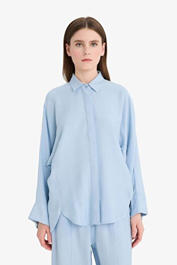 DeFacto Relax Fit Basic Düz Keten Karışımlı Uzun Kollu Tesettür Gömlek Tunik D9702AX25SM