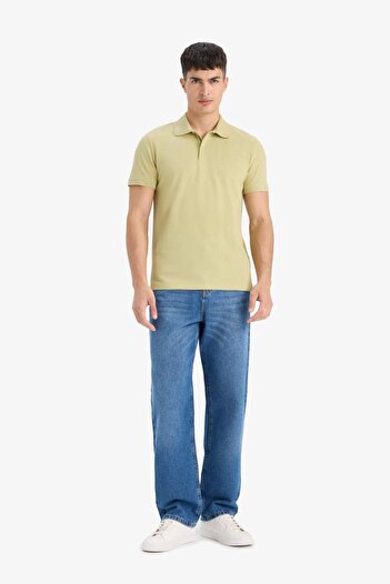 DeFacto Μπλουζάκι από 100% βαμβάκι Slim Fit με λαιμόκοψη πόλο με κοντό μανίκι από βαμβακερό κέντημα πικέ E2633AX25SM