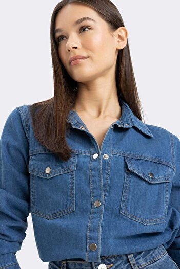 DeFacto Slim Fit Dar Kesim Jean Gömlek D8757AX25SP