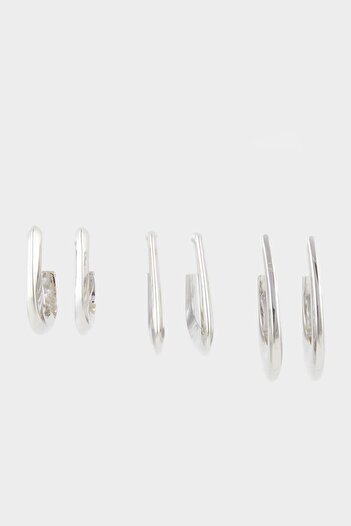 DeFacto Women's 3-Piece Silver Earrings E9065Axns