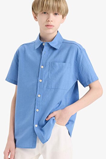 DeFacto Cămașă cu mânecă scurtă cu guler polo oversize pentru băiat E5832A825HS