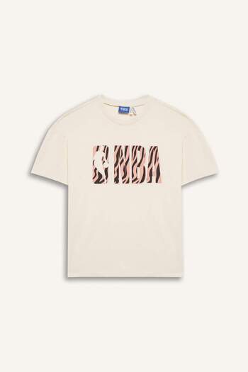 DeFacto Γυναικείο μπλουζάκι NBA Wordmark Oversize Φαρδύ κοντομάνικο μπλουζάκι με λαιμόκοψη E7631A825HS