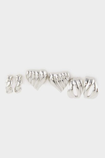DeFacto Women's 3-Piece Silver Earrings E9077Axns