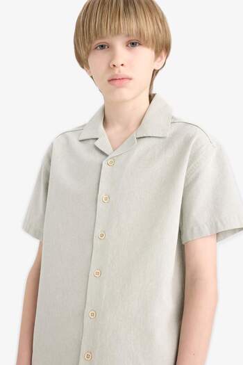 DeFacto Boy's Oversize Wide Fit Polo Neck Muslin Short Sleeve Shirt E3314A825Hs