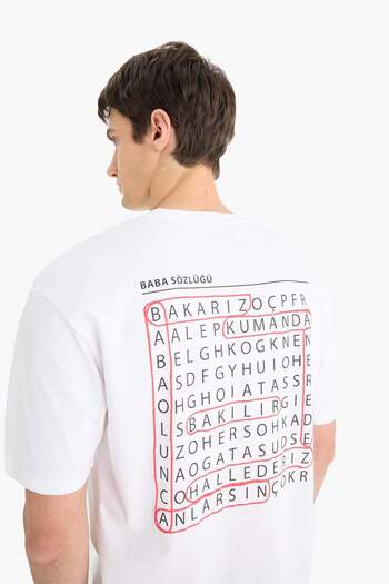 DeFacto 100% Cotton Boxy Fit Crew Neck Back Printed Short Sleeve T-Shirt F4752Ax25Hs