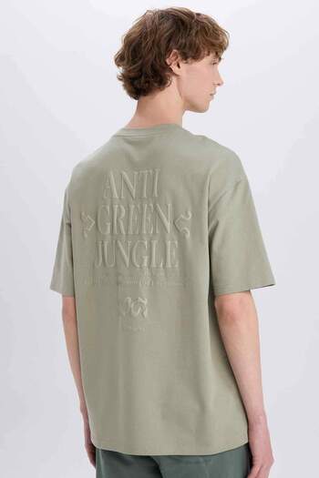 DeFacto 100% Cotton Boxy Fit Crew Neck Back Printed Short Sleeve T-Shirt E3939Ax25Sm