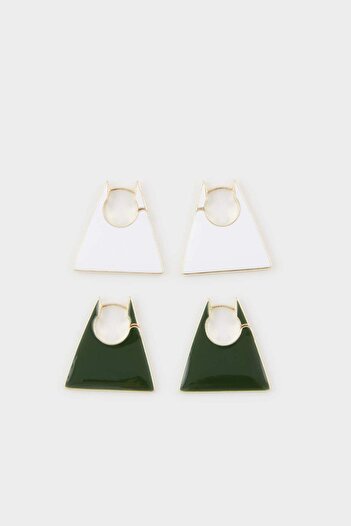 DeFacto Women's 2-Piece Black and White Earrings E9071Axns