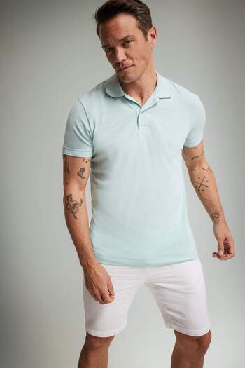 DeFacto Μπλουζάκι από 100% βαμβάκι Slim Fit με λαιμόκοψη πόλο με κοντό μανίκι από βαμβακερό κέντημα πικέ E2633AX25SM