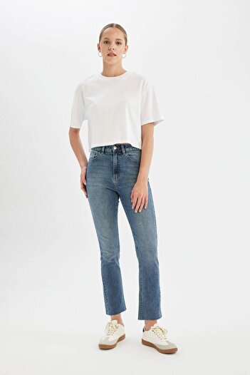 DeFacto Mary vintage straight fit high waist cutout ankle length jean washed pants c6383ax24au