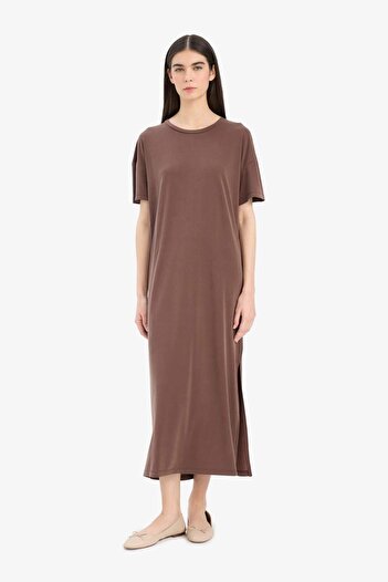 DeFacto Sommerkleid aus Modal mit Rundhalsausschnitt und kurzen Ärmeln, Midi-Länge, F6500AX25SM