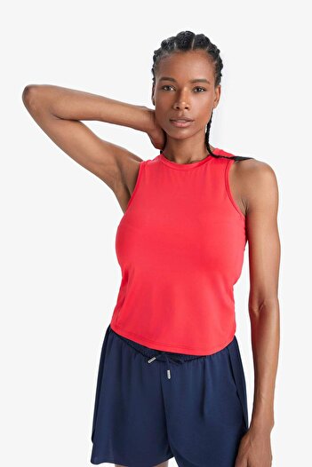 DeFacto DeFactoFit Slim Fit Dar Kesim Basic Düz Bisiklet Yaka Sporcu Atlet F3265AX25SM