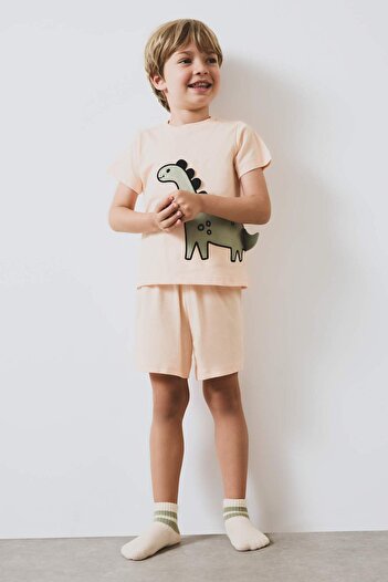 DeFacto 2-teiliges Pyjama-Set für Babys, kurzärmeliges T-Shirt aus gekämmter Baumwolle, Shorts mit elastischem Bund E4778A525SM