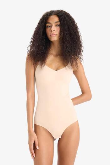 DeFacto Nude Bodysuit Corset with Removable Pads-Fall in Love E4743Ax25Sm