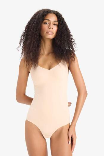 DeFacto Nude Bodysuit Corset with Removable Pads-Fall in Love E4743Ax25Sm
