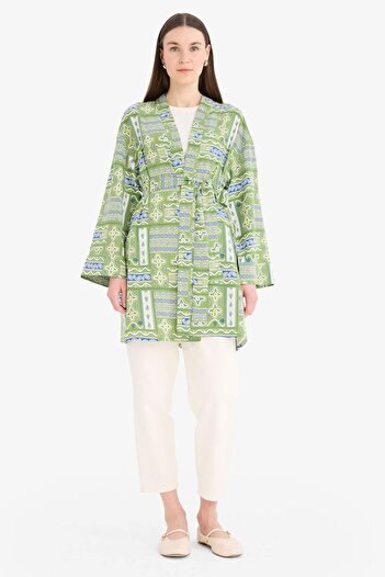 DeFacto Relax Fit Crew Neck Patterned Viscose Kimono E7262Ax25Sm