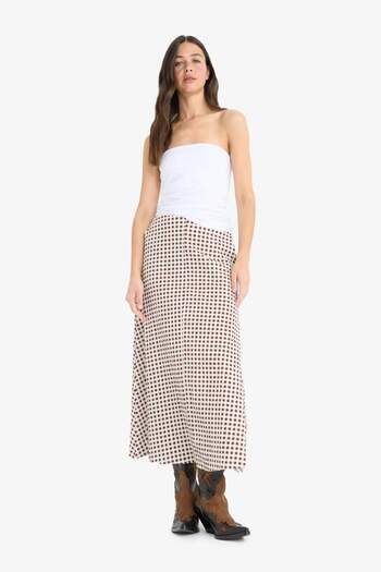 DeFacto A-Line Gingham Regular Waist Seersucker Textured Maxi Skirt F5805Ax25Sm