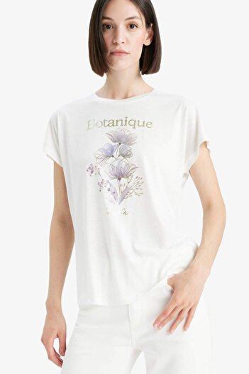 DeFacto Crew Neck Floral Print Short Sleeve T-Shirt F5098Ax25Sm