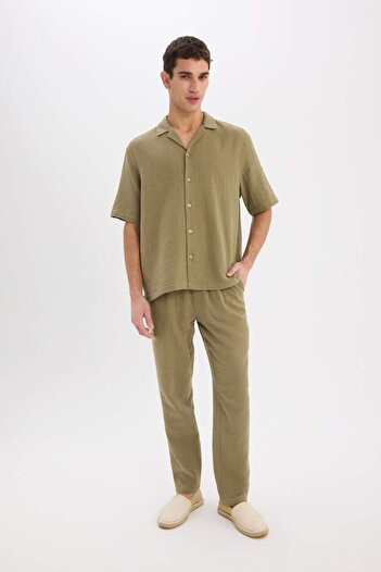 DeFacto 100% Cotton Relax Fit Comfortable Cut Summer Muslin Short Leg Cotton Jogger Pants D6144Ax25Sm