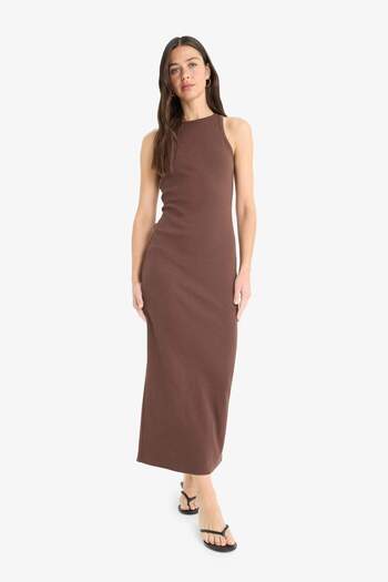 DeFacto Bodycon Αμάνικο μάξι φόρεμα με λαιμόκοψη με κορδόνια A4828AX25SM