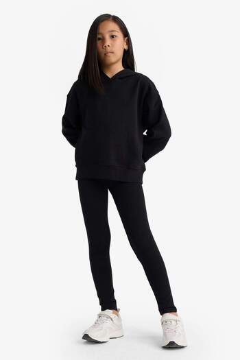 DeFacto Girl's Basic Plain Long Black Leggings B5654A825Sm