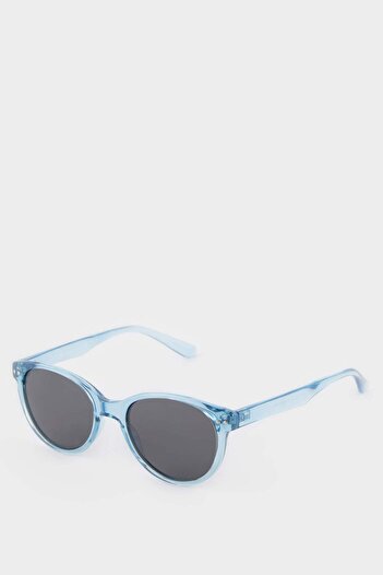 DeFacto Boy's Round Blue Plastic Frame Black Glass Polarized Sunglasses F4453A8Ns