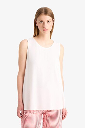 DeFacto Round Neck White Beach Top-Fall in Love D9762Ax25Sm