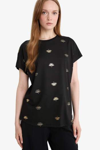 DeFacto Regular Fit Crew Neck Patterned Short Sleeve T-Shirt E1166Ax25Sm