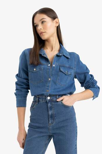 DeFacto Slim Fit Dar Kesim Jean Gömlek D8757AX25SP