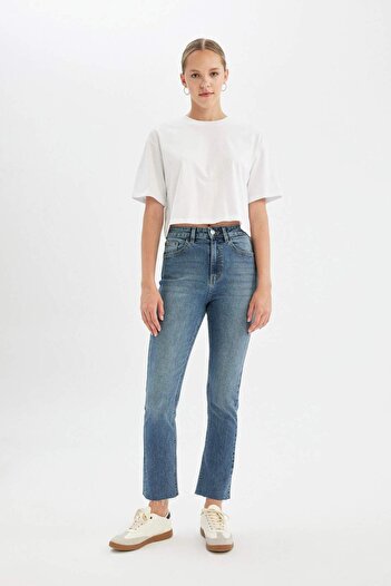 DeFacto Mary vintage straight fit high waist cutout ankle length jean washed pants c6383ax24au