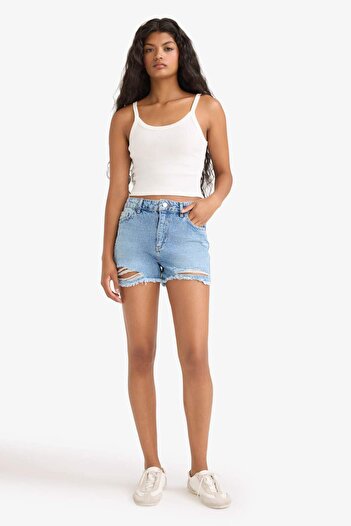 DeFacto High Waist Cutout Jean Shorts E0504Ax25Sm